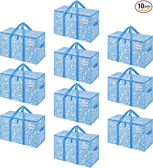 VENO 10 Pack Heavy Duty Moving Bags, Extra Large Storage Bags with Reinforced Handles & Strong Zippers, Foldable & Reusable Moving Box Alternative for Clothes & Dorm Storage by Veno