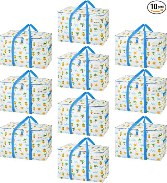 VENO 10 Pack Heavy Duty Moving Bags, Extra Large Storage Bags with Reinforced Handles & Strong Zippers, Foldable & Reusable Moving Box Alternative for Clothes & Dorm Storage by Veno