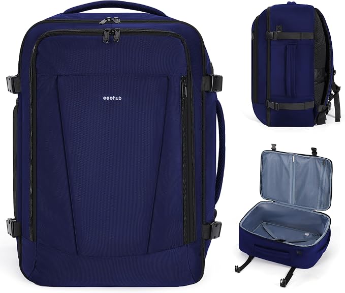 ECOHUB 35L TSA Friendly Travel Laptop Backpack for Men and Women, Large Carry-On Business Backpack with 17.3 In Laptop Compartment, Water Resistant, Anti-Theft Pocket, Multiple Pockets, Blue by ECOHUB