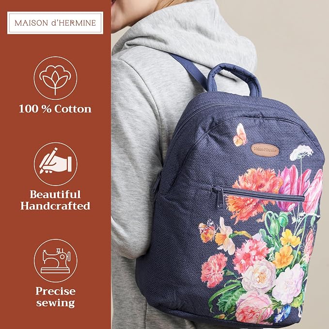 Maison d' Hermine Backpack for Women Men Cotton Shoulder Multipurpose Rucksack with Small Pouch Lightweight Multi Pocket Bag for Travel Work Beach Perfect for Spring Summer (Masterpiece) - Image 2