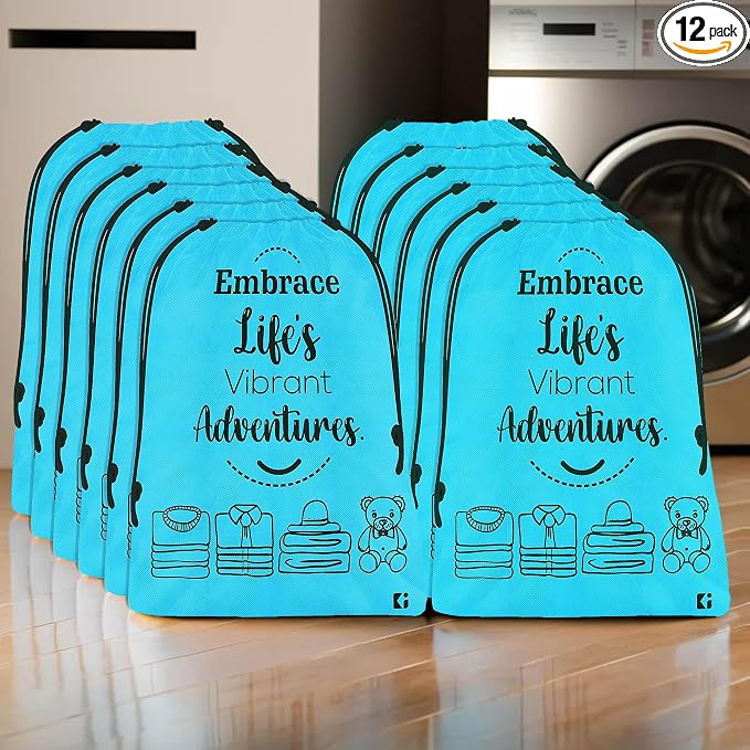 Kuber Industries Pack of 12 Cloth Storage Bag | Non-Woven Storage Organizer | Travel Cloth Carrying Bag | Garments Cover for Laundry | Travel Storage Organizer for Clothing | Large | Sky Blue by Kuber+Industries
