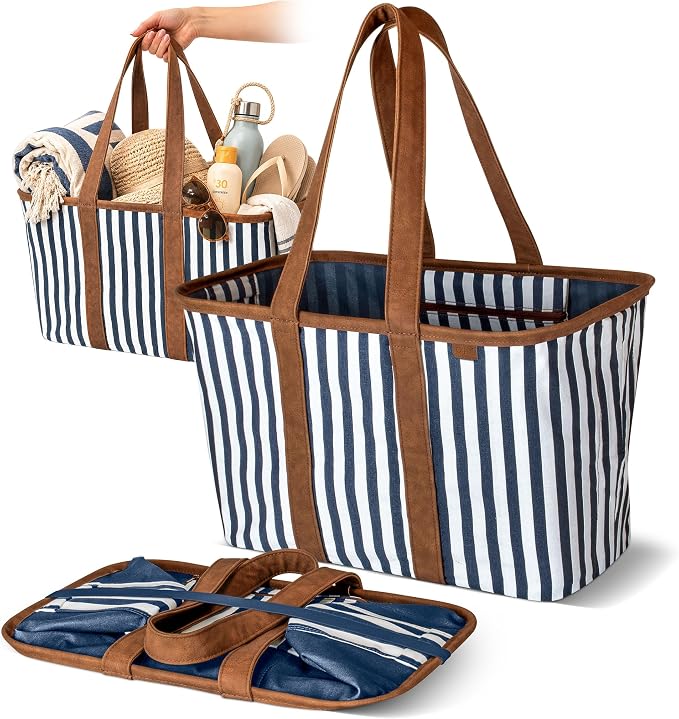 CleverMade Collapsible LUXE Tote, 30L Foldable Grocery Shopping Bag, Reusable by CleverMade