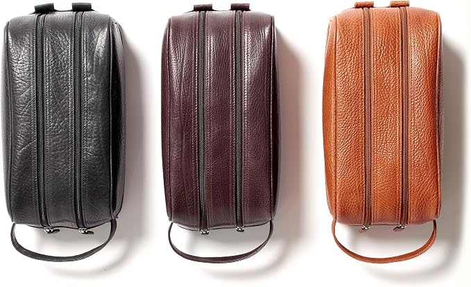 Leatherology Premium Espresso Double Zip Toiletry Bag – Full-Grain Leather Men's Dopp Kit with Dual Compartments, Water-Resistant Lining & Top-Stitched Handle - Image 5