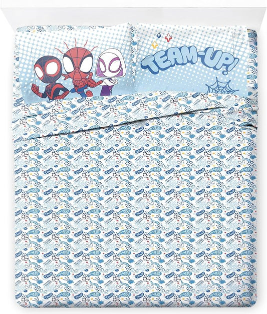 Jay Franco Kids Sheet Set with Fitted, Flat Sheets & Pillow Cover - Ultra-Soft Bedding with Pillowcase for Room Decor, Multi - Spidey & Friends, 4 Piece Full by JayFranco