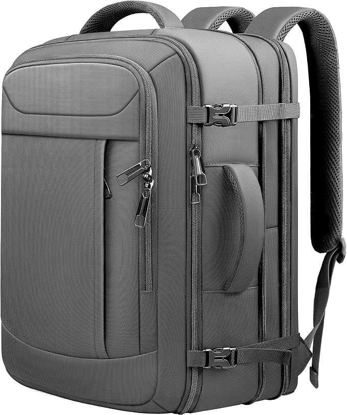 Expandable Carry on Backpack 45L-55L, Extra Large Travel Backpack Hiking Camping Rucksack with Waterproof Wet Pocket, Anti-Theft 18.4 Inch Gaming Laptop Bag for Road Trip Outdoor Sports, Grey by JARWAM