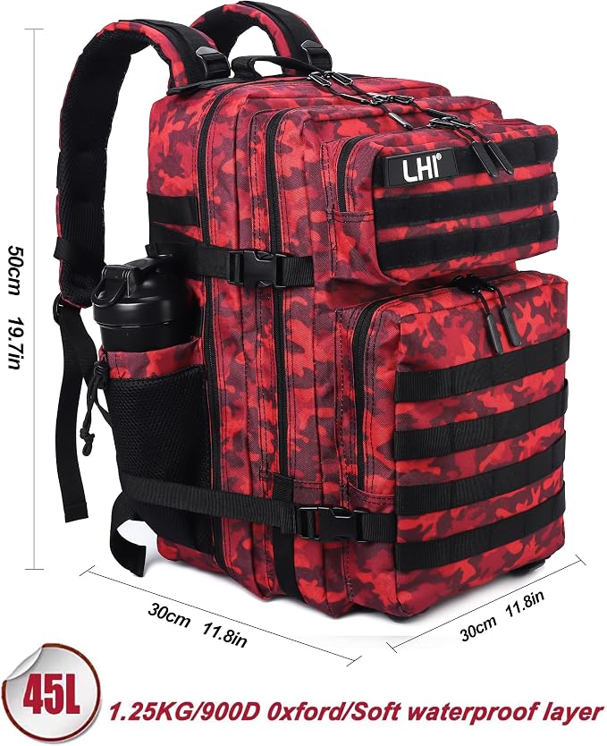 LHI Military Tactical Backpack for Men Molle Daypack 45L Army 3 Days Assault Pack Bag Large Rucksack With Bottle Holder(12*20*12) - Image 2
