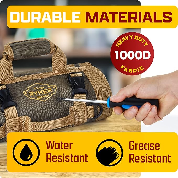 Ryker Personalized Roll Up Tool Bag Organizer Customized Name Gifts for Men | Tool Roll Up Bag Tool Box Organization. Portable Truck & Motorcycle accessories. Rollup Tools Bags for Mechanic & Electrician - Image 8