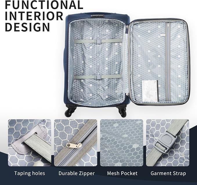 Merax 3 Piece Luggage Set,Expandable Softside Suitcase Set.Dark Blue | Carry-On Luggage Included,Durable and Lightweight Travel Suitcase Set with Spinner Wheels and TSA Lock.22"/26"/30" - Image 5