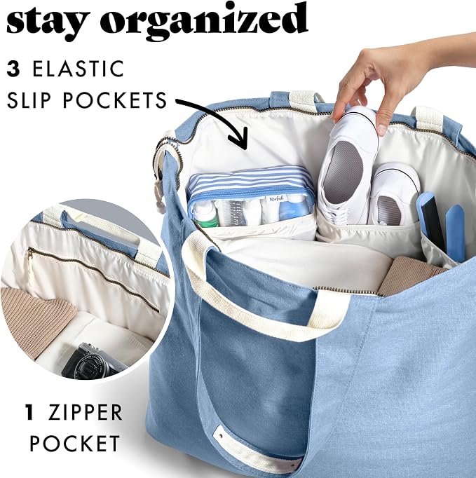 Fit & Fresh XL Beach Tote Bag for Women – XL Travel Tote with Zipper & Pockets, Oversized Canvas Pool Bag, Weekender Carry-On - Image 4
