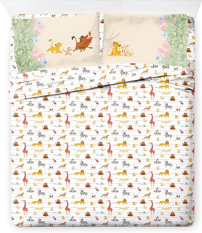 Disney Lion King Simba Queen Comforter Set 7 Piece Kids Bedding, Multi | Safari Animal, Comforter Sheets Shams Pillowcases, Official Brand, Soft Microfiber, Machine Washable, Easy Care, Kids Gift - Image 6