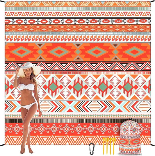 WIWIGO Beach Blanket Sandproof Extra Large Beach Mat Adults Waterproof Quick Drying Sand Free Mat Made by Premium Polyester with 4 Stakes & 4 Corner Pockets for Outdoor Travel Camping Hiking by WIWIGO