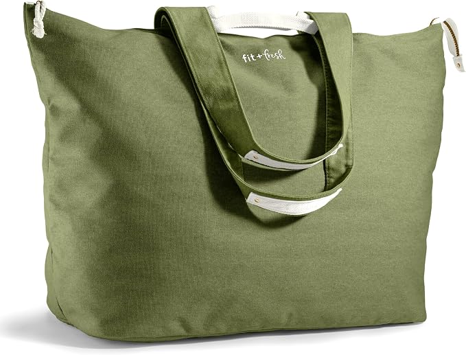 Fit & Fresh XL Beach Tote Bag for Women – XL Travel Tote with Zipper & Pockets, Oversized Canvas Pool Bag, Weekender Carry-On by fitfresh