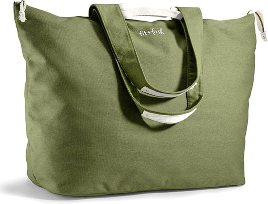 Fit & Fresh XL Beach Tote Bag for Women – XL Travel Tote with Zipper & Pockets, Oversized Canvas Pool Bag, Weekender Carry-On by fitfresh