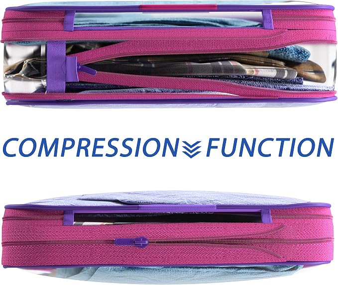 Clear Compression Packing Cubes 3 Set - Bags for Travel - Luggage Cube Organizer - Mix Pink and Purple - Image 4