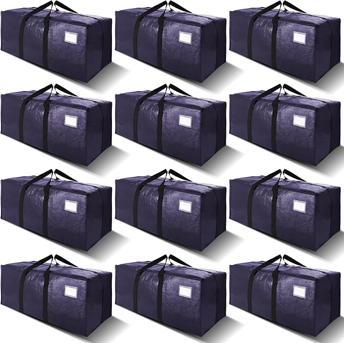 VELVETSURE 12 Pack Heavy Duty Extra Large Moving Bags W/Backpack Straps - Strong Handles & Zippers, Storage Totes For Space Saving, Fold Flat, Alternative to Moving Box and Storage Bin, Blue by VELVETSURE