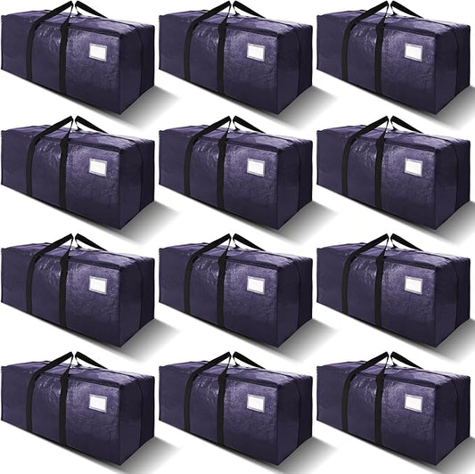 VELVETSURE 12 Pack Heavy Duty Extra Large Moving Bags W/Backpack Straps - Strong Handles & Zippers, Storage Totes For Space Saving, Fold Flat, Alternative to Moving Box and Storage Bin, Blue by VELVETSURE
