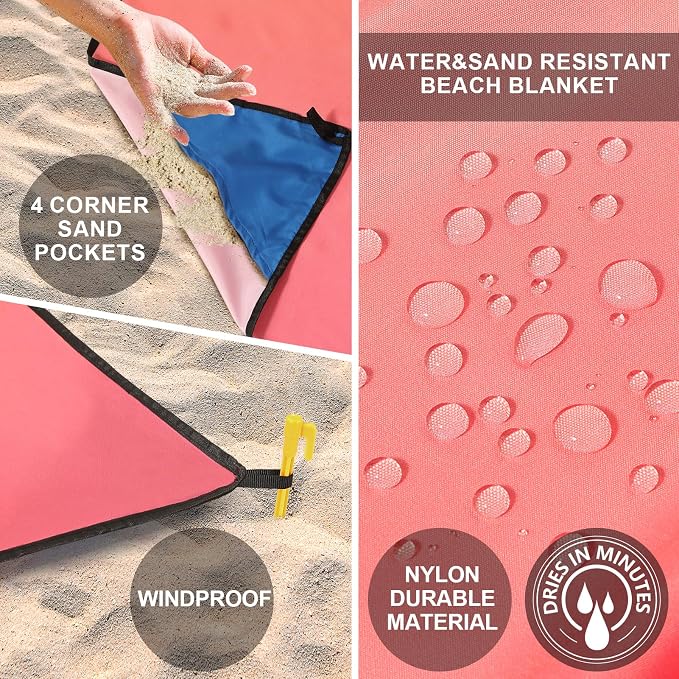 AISPARKY Beach Blanket Waterproof Sandproof Extra Large, Oversized Beach Mat, Quick Drying&Compact&Lightweight, Picnic Blankets Vacation Essentials for Outdoor Beach Camping (79" X 108" (6 Person)) - Image 3
