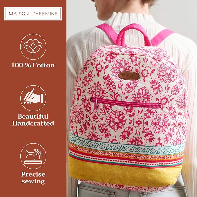 Maison d' Hermine Backpack for Women Men Cotton Shoulder Multipurpose Rucksack with Small Pouch Lightweight Multi Pocket Bag for Travel Work Beach Perfect for Spring Summer (Katmandou - Fushia) - Image 2