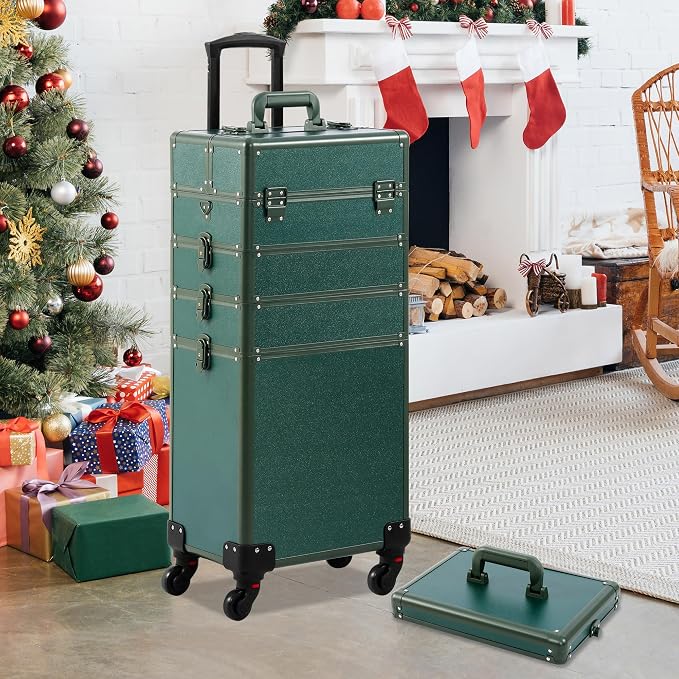 Somduy Makeup Train Case, Rolling Makeup Case with Lid, 5 in 1 Cosmetology Case on Wheels, Christmas Gift, Large Makeup Case Organizers, Profesional Cosmetic Case for Salon Barber, Green - Image 6