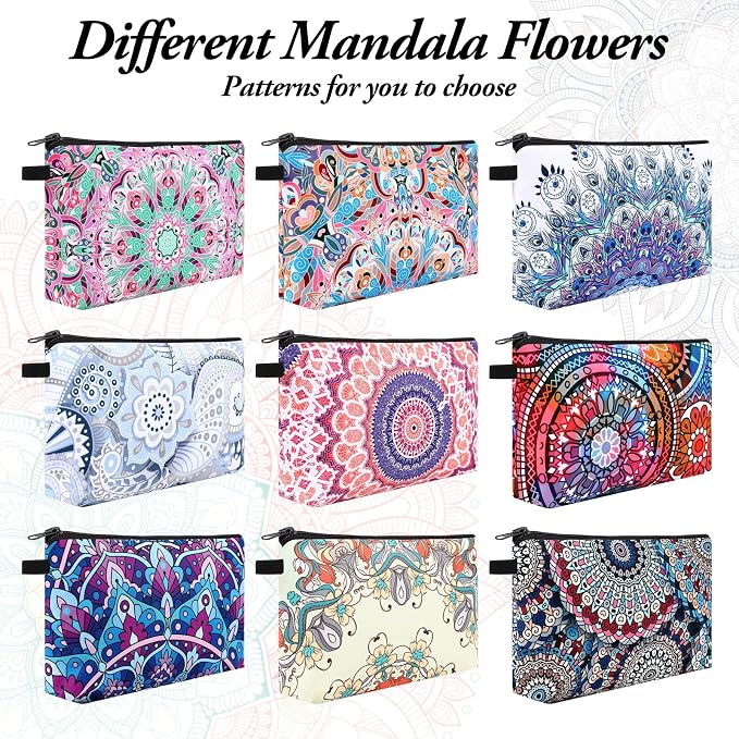 Dunzy 30 Pcs Bulk Makeup Bag for Women Appreciation Gifts for Teacher Canvas Cosmetic Bags with Zipper Pouches Waterproof Travel Toiletry Organizer for Girls Mother Teacher Nurse Bridesmaids (Mandala) - Image 5