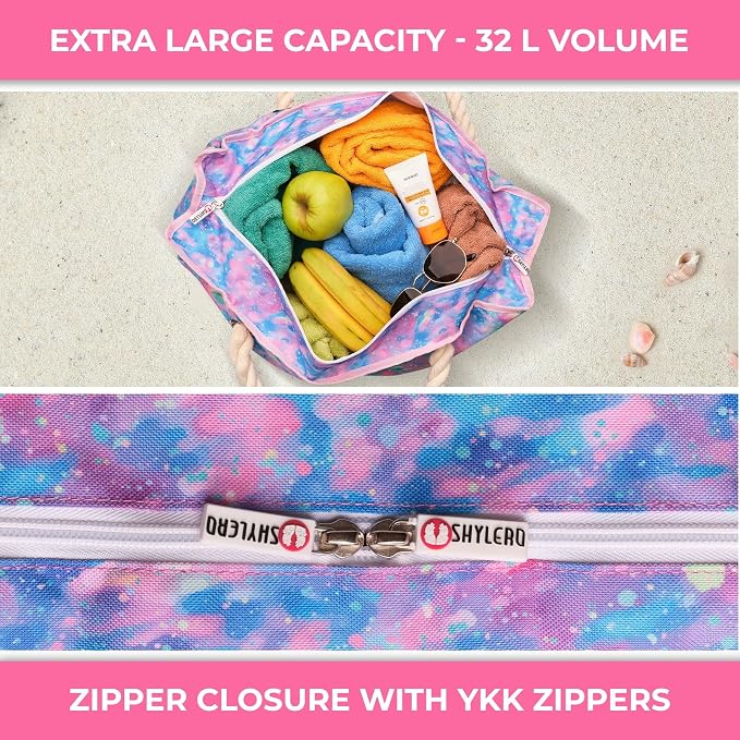 Beach Bag and Pool Bag Has Cooler Pocket, 7 Pockets Total, Zip Top. Family Size Waterproof Beach Tote - Image 6