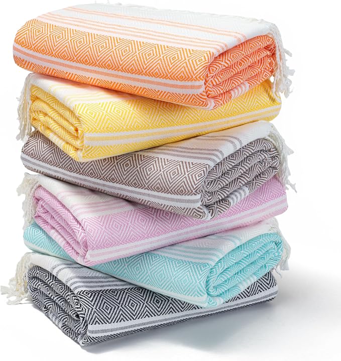 Genovega 6 Packs Oversized Turkish Beach Bath Towel Set Bulk 74"x38" Extra Large Sand Free Swim Quick Dry Camping Pool Towels Travel Clearance Blanket Adult Essentials by genovega
