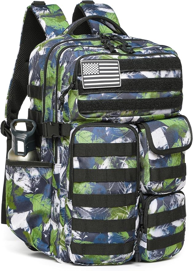 Wotony Tactical Backpack - Military waterproof backpack with multiple pockets and tactical gear for the outdoors (Green Leaf, 35L) by Wotony