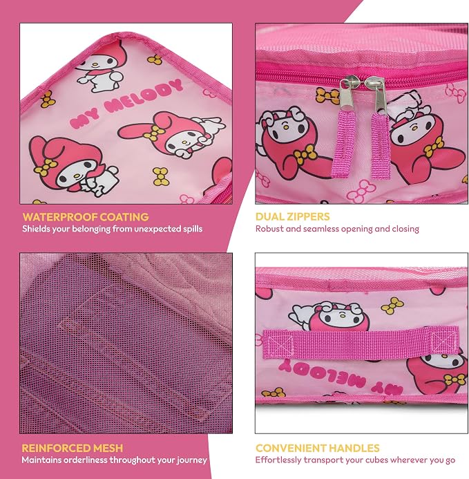Sanrio's Hello Kitty Packing Cubes - 5 Piece Packing Cube Bags - Travel Essentials - Suitcase Luggage Organizer Set - Hello Kitty and Friends, My Melody, Kerromi, Kerropi, Badtz-Maru (My Melody) - Image 3