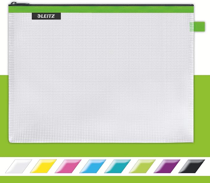Leitz Wow Travel Pouch, Water Resistant, Translucent, Ideal for Visible Storage and Organisation, Large (A4) - Green by Leitz
