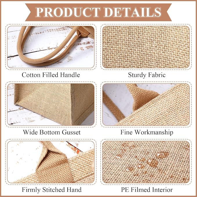 Saintrygo 12 Pcs Burlap Jute Tote Bags with Handle Reusable Blank Bridesmaid Gift Bags for Shopping Wedding DIY, 12x12x7.7In(Jute) - Image 3