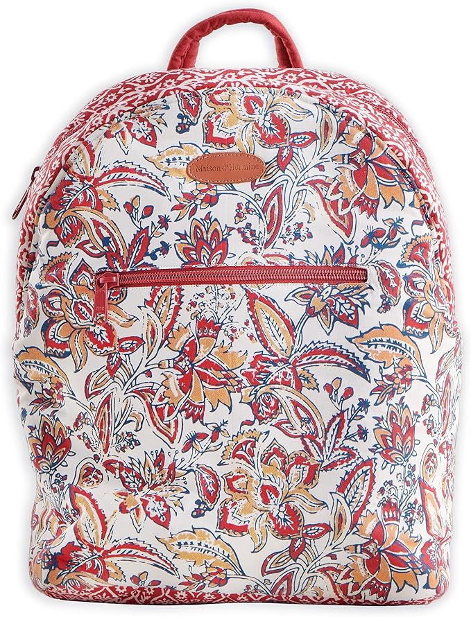 Maison d' Hermine Backpack for Women Men Cotton Shoulder Multipurpose Rucksack with Small Pouch Lightweight Multi Pocket Bag for Travel Work Beach Perfect for Spring Summer (Kerala - Red) by MaisondHermine