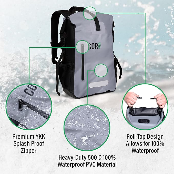 COR Surf Waterproof Backpack with Laptop Sleeve | Heavy Duty Hiking, Kayak Dry Bag Backpack | Roll-Top Closure (40L Camo) - Image 5