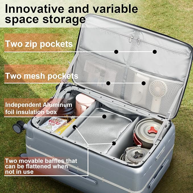 Hanke Multifunctional 26 Inch Hard Shell Suitcases with Wheels Travel Approved Luggage Large Rolling Suitcase Checked Luggage for Women Men(Grey) - Image 4
