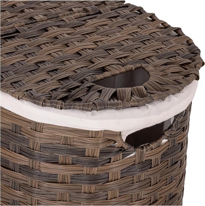 Seville Classics Premium Handwoven Portable Laundry Bin Basket with Carrying Handles, Household Storage for Clothes, Linens, Sheets, Mocha Brown, Oval Hamper - Image 6