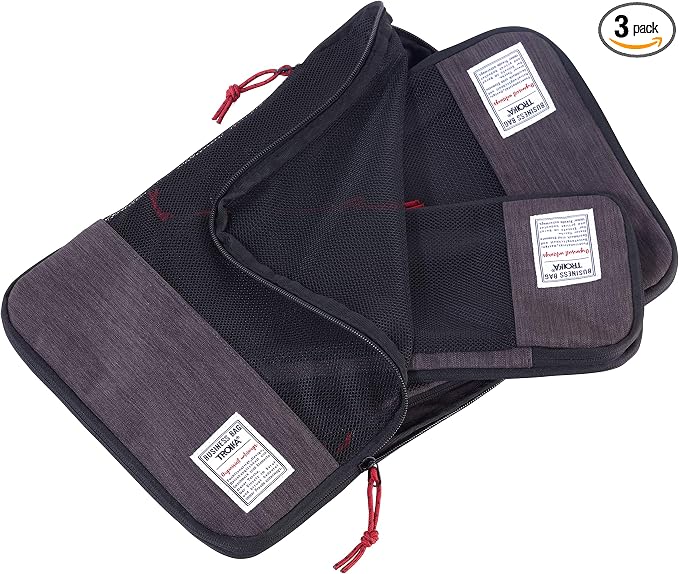 TROIKA BUSINESS PACKING CUBES - BBG56/GY - Travel Compression Bag Set - Packing Cube Set - 3 packing bags with compression zipper (space saving packing of clothes in suitcase & backpack) by TROIKA