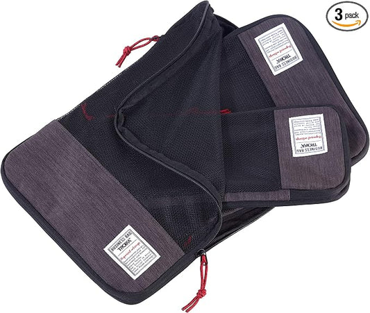 TROIKA BUSINESS PACKING CUBES - BBG56/GY - Travel Compression Bag Set - Packing Cube Set - 3 packing bags with compression zipper (space saving packing of clothes in suitcase & backpack) by TROIKA