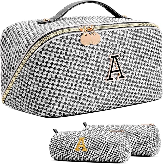 Personalized Gift Travel Makeup Bag: Initial Makeup Organizer Bag for Women | 3-in-1 Custom Make up Bag Set - Vegan Leather Travel Cosmetic Bag - Luxury Gift for Women – Birthday, Anniversary, Graduation by Unknown