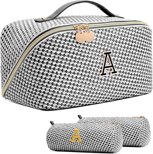 Personalized Gift Travel Makeup Bag: Initial Makeup Organizer Bag for Women | 3-in-1 Custom Make up Bag Set - Vegan Leather Travel Cosmetic Bag - Luxury Gift for Women – Birthday, Anniversary, Graduation by Unknown