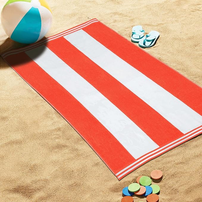 Superior Cotton Nautical Stripe Beach Towels, Colorful Towels for Adult, Kid, Pool, Swimming, Sand, Travel, Large Oversized, Absorbent, Fast Drying, Bath Basics, Cabana Collection, 1 Piece, Coral - Image 4