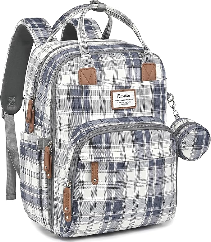 RUVALINO Diaper Bag Backpack, Multifunction Travel Pack Maternity Baby Changing Bags, Large Capacity, Waterproof, Blue Plaid by RUVALINO