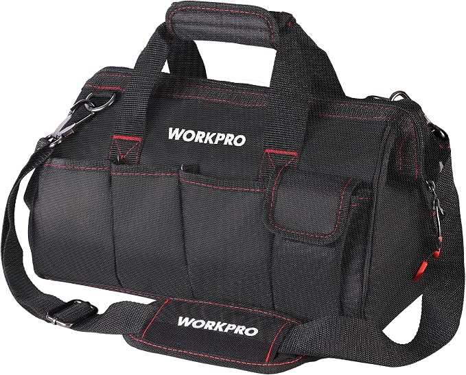 WORKPRO 14-inch Tool Bag, Multi-pocket Tool Organizer with Adjustable Shoulder Strap, W081021A , black by WORKPRO