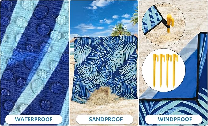 WIWIGO Beach Blanket Waterproof Sandproof Beach Mat 79" X 83"/10'x9'for 2-8 Adults Quick Drying Outdoor Picnic Mat Beach Accessories for Travel, Camping, Hiking - Image 3