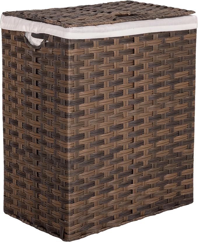 Seville Classics Premium Handwoven Portable Laundry Bin Basket with Carrying Handles, Household Storage for Clothes, Linens, Sheets, Mocha Brown, Rectangular Hamper by Unknown