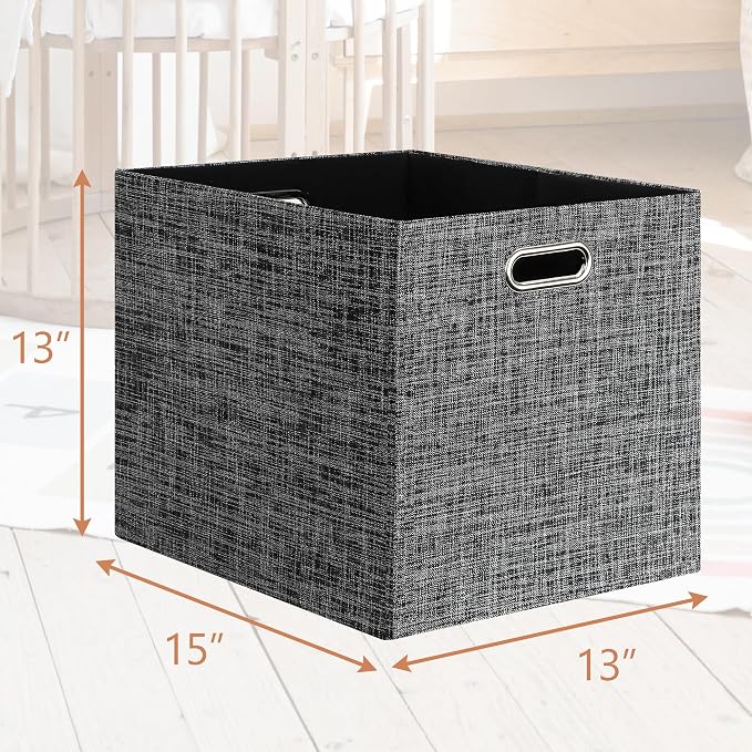 Posprica 13x15x13in Collapsible Storage Bins, Fabric Foldable Cube Storage Boxes, Decorative Storage Baskets Organizer for IKEA Kallax, Shelves, Closet, Clothes, Set of 4-Black - Image 2