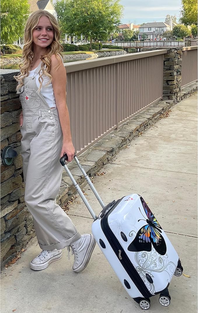 World Traveler Butterfly 20-Inch Carry-On Polycarbonage Hardside Expandable Spinner Luggage with Enhanced Wheel System - Image 2