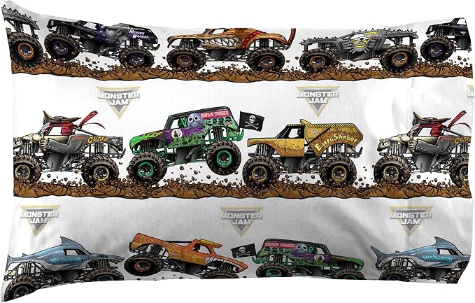 Jay Franco Kids Sheet Set with Fitted, Flat Sheets & Pillow Cover - Ultra-Soft Bedding with Pillowcase for Room Decor, Multi - Monster Jam, 4 Piece Full - Image 2