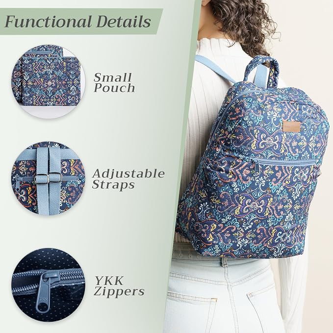 Maison d' Hermine Backpack for Women Men Cotton Shoulder Multipurpose Rucksack with Small Pouch Lightweight Multi Pocket Bag for Travel Work Beach Perfect for Spring Summer (Oris - Blue) - Image 4