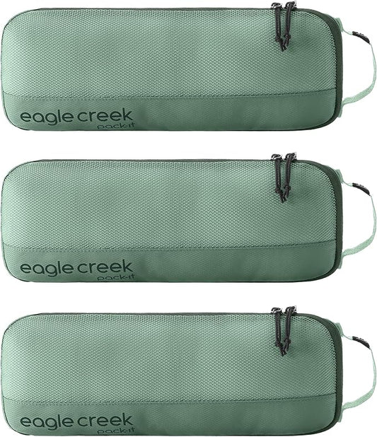 Eagle Creek Pack-It Reveal Slim Cube M/M/M Set - Minimalist Compact Travel Organizer for Hair Styling Tools, Belts & Small Items - Travel Accessories - Willow Green by EagleCreek