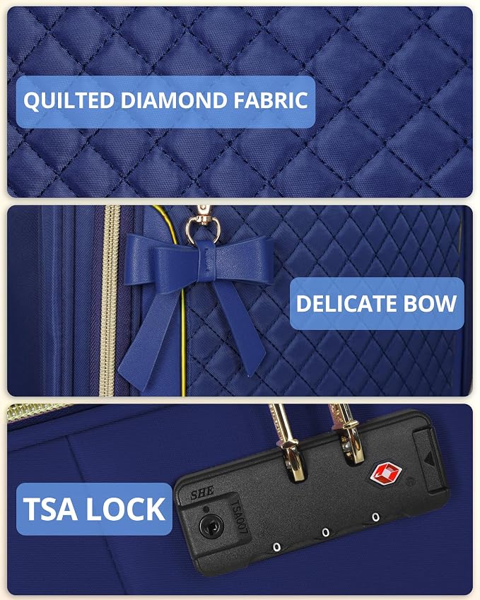 Carry On Luggage 22x14x9 Airline Approved, 20 Inch Softside Suitcase with 4 Pcs, Lightweight Luggage for Women with TSA Lock and 4 Spinner Wheels, Soft Side Carry-on Suitcases for Travel, Blue - Image 7