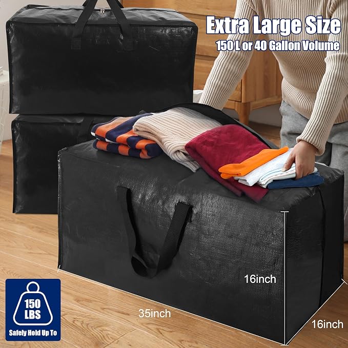 Cosy Family 8 Pack Heavy Duty Extra Large Moving Bags with Backpack Straps - Strong Handles & Zippers, Storage Totes For Space Saving, Fold Flat, Alternative to Moving Box (40 gal, Black) - Image 6